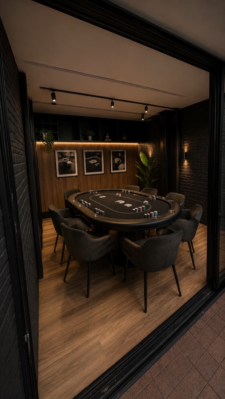 Interior del SUM Box como espacio social con mesa de juegos